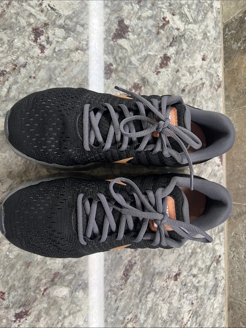 Ladies Nike Black Knit Athletic Shoe with Tan Swoosh
